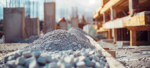 A construction site with rocks and soil rendered in light navy and gray emphasizes materiality and precision engineering photo