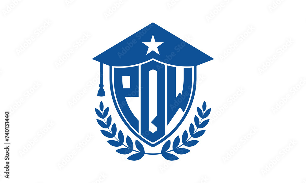 PQW three letter iconic academic logo design vector template. monogram, abstract, school, college, university, graduation cap symbol logo, shield, model, institute, educational, coaching canter, tech PQW three letter iconic academic logo design vector template. monogram, abstract, school, college, university, graduation cap symbol logo, shield, model, institute, educational, coaching canter, tech
