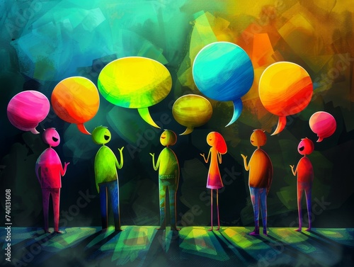 Artful illustration of an group of people communicating with each other