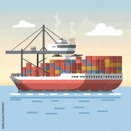 2d vector illustration colorful Land and sea transport techniques, methods and technological tools for transporting and shipping goods and products and logistic 
