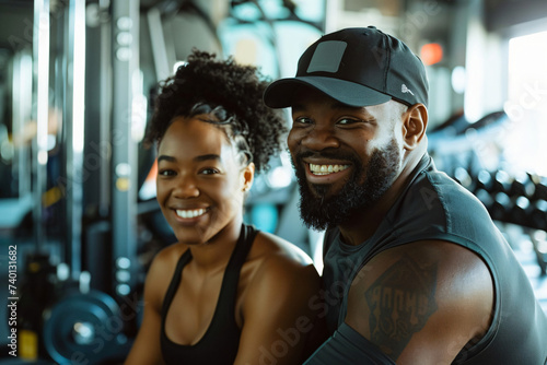 Happy Couple Working Out Together in a Gym - Generative AI.