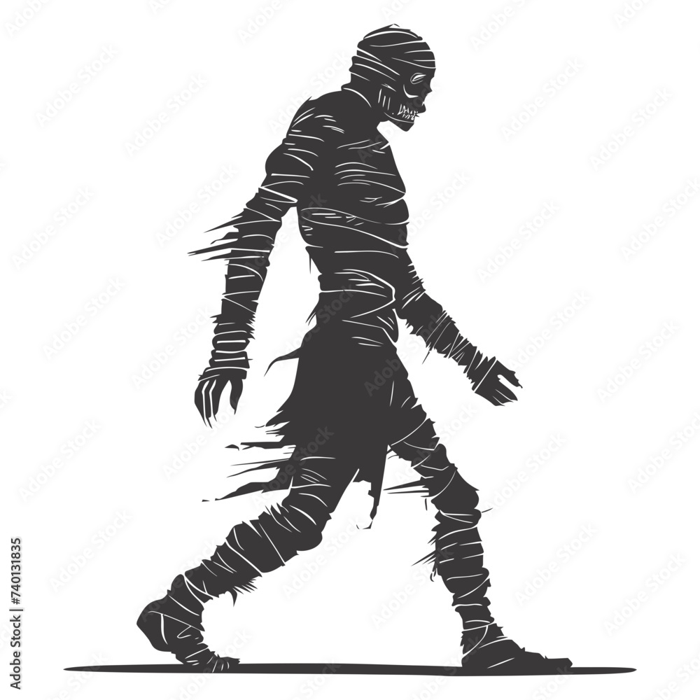 Silhouette mummy walking the egypt Mythical Creature black color only Silhouette mummy walking the egypt Mythical Creature black color only
