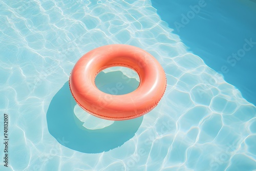 Inflatable ring floating in pool top view. Concept Pool, Inflatable Ring, Top View, Water, Summer