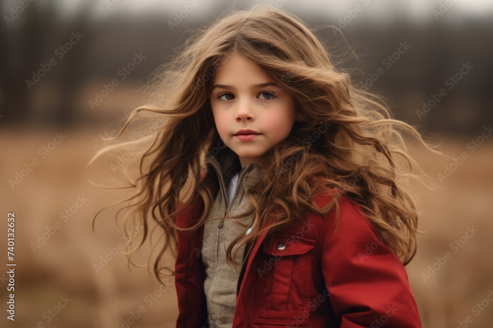 portrait of a beautiful little girl in a red coat in the autumn forest portrait of a beautiful little girl in a red coat in the autumn forest