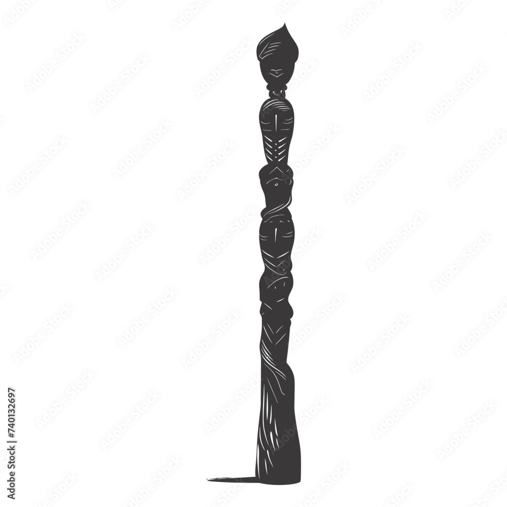Silhouette Indian tribal wooden pole black color only Silhouette Indian tribal wooden pole black color only