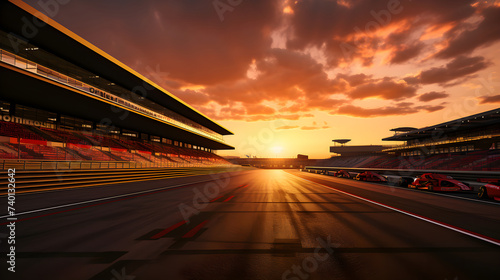 Sunset Serenity: A Majestic View of an Empty GT Race Track Waiting for the Exciting Race Underneath the Chromatic Sky