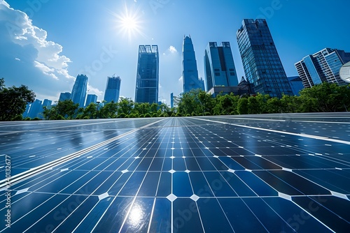 Urban Solar Panels in Shanghais Cityscape photo