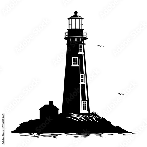 Silhouette lighthouse full black color only