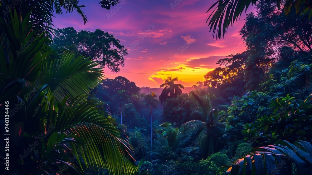 A sunset in the tropical jungle
