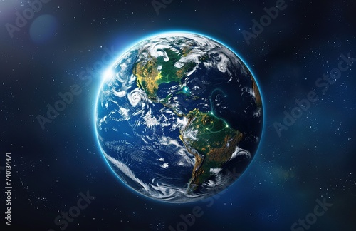 Earth map on space background View from space, beautiful sphere, soft blue light. © EC Tech 
