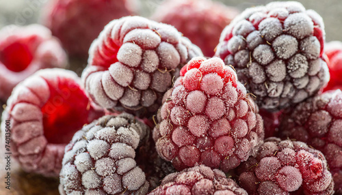 Frozen raspberries close up