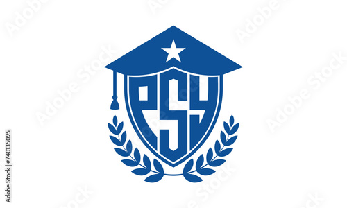 PSY three letter iconic academic logo design vector template. monogram, abstract, school, college, university, graduation cap symbol logo, shield, model, institute, educational, coaching canter, tech