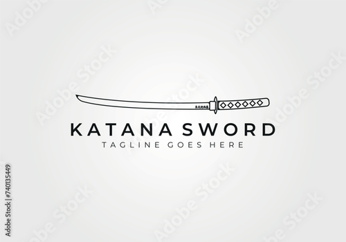 katana sword linear logo vector illustration design, rune and sword