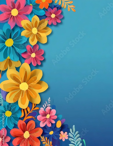 Colorful flowers, motif for Women's Day, Mother's Day, spring, blue background, different motif sizes, Pastell colors