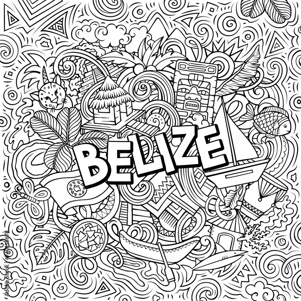 Belize cartoon doodle illustration. Funny local design.