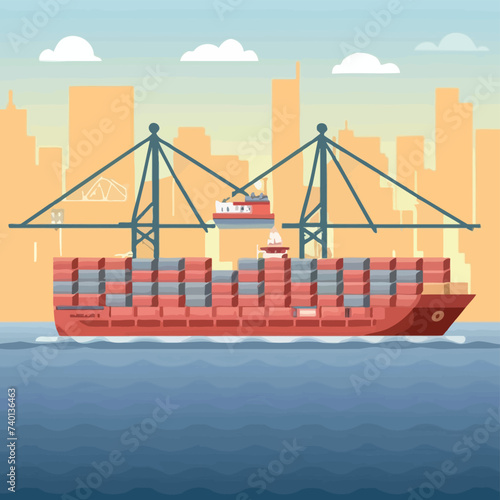 2d vector illustration colorful Land and sea transport techniques, methods and technological tools for transporting and shipping goods and products and logistic 
