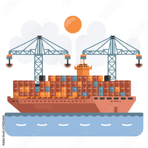 2d vector illustration colorful Land and sea transport techniques, methods and technological tools for transporting and shipping goods and products and logistic 
