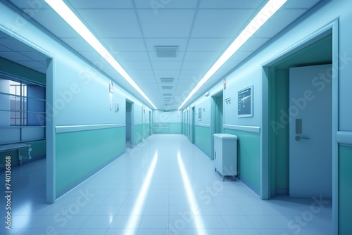 Medical concept. Hospital corridor with rooms. 3d illustration