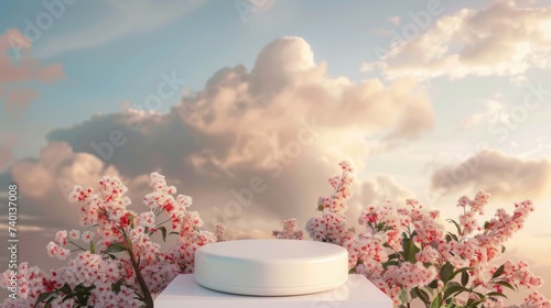 A natural beauty podium creates a captivating setting for showcasing products...