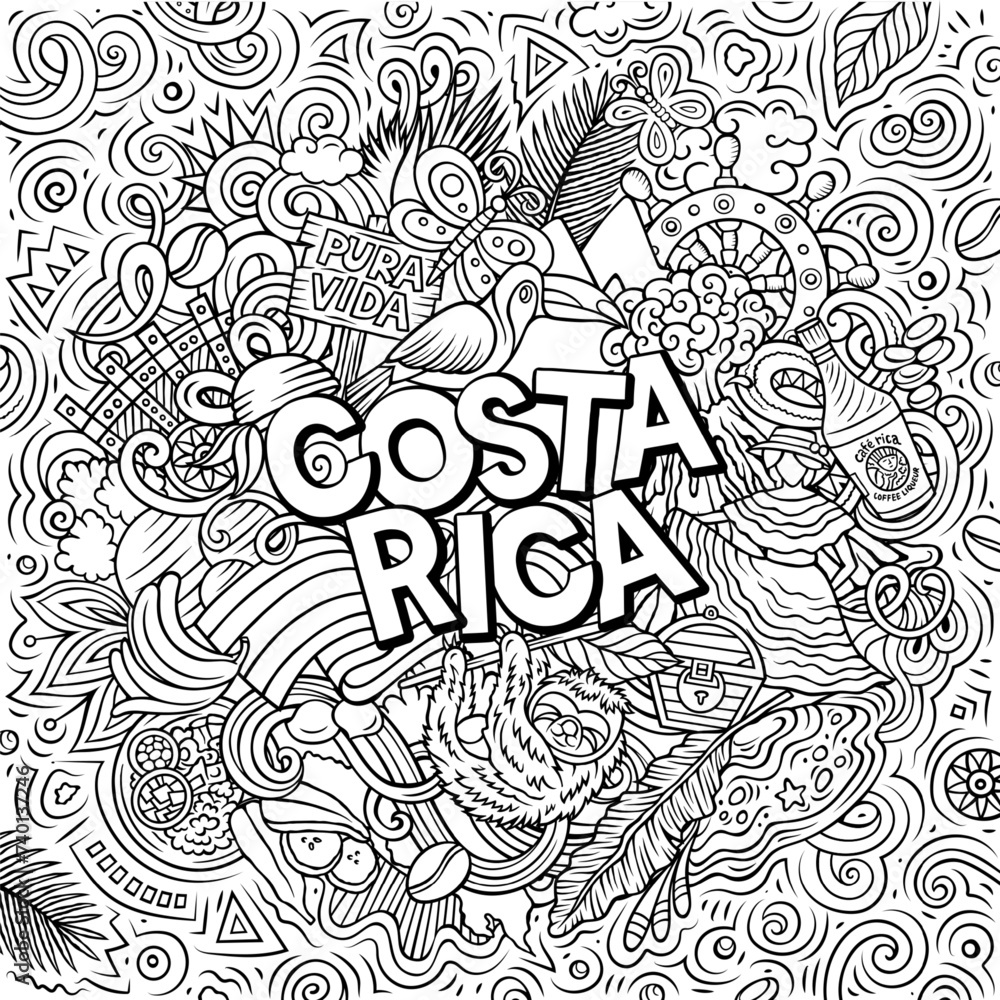 Costa Rica cartoon doodle illustration. Funny local design. Costa Rica cartoon doodle illustration. Funny local design.