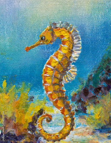 Seahorse abstract art painting