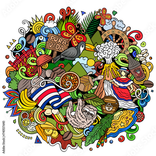 Costa Rica cartoon doodle illustration. Funny local design.