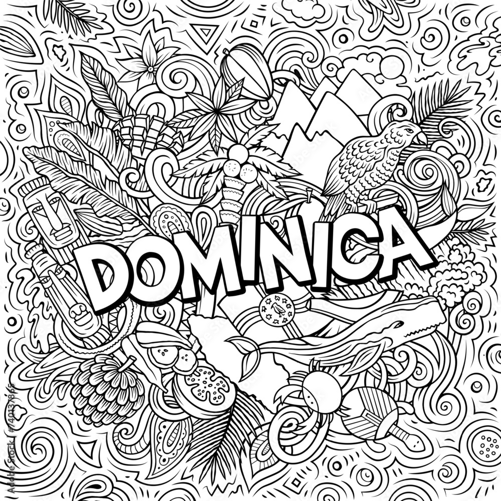 Dominica cartoon doodle illustration. Funny local design.