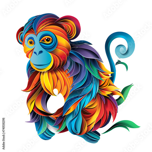 Paper Cut Style of colorful monkey on transparent background PNG