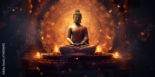 Meditating Buddha with tantric designs.