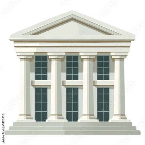 Green classical building, 3D rendered with columns on transparent background, architectural model. 