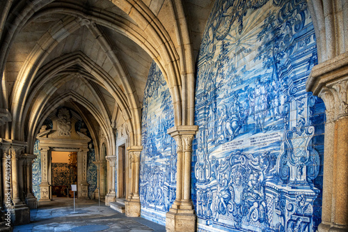 View of azulejos in the cathedral in Porto, Portugal