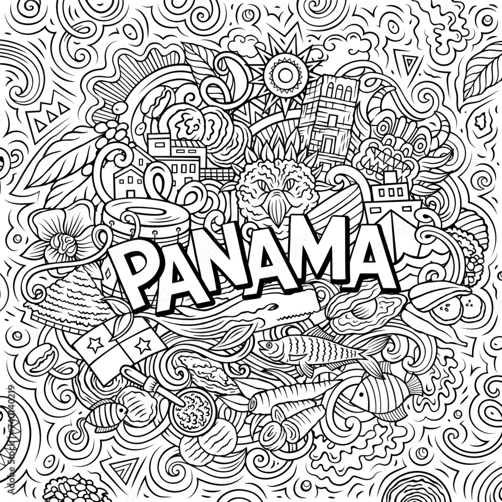 Panama cartoon doodle illustration. Funny local design.