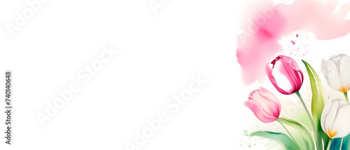 A banner with tulip flowers with a place for text. Colorful digital illustration of tulips. For printing on holidays  postcards  packaging.