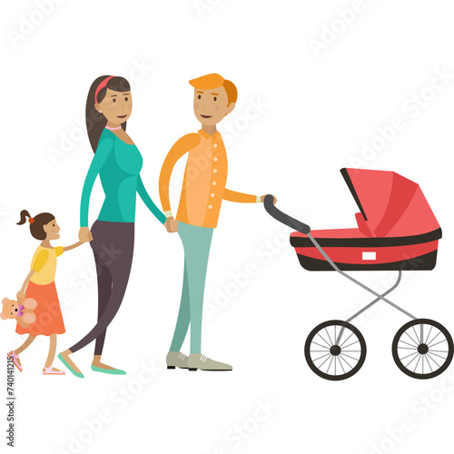 Parents walking kids vector icon isolated on white