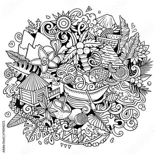 Tahiti funny cartoon doodle illustration
