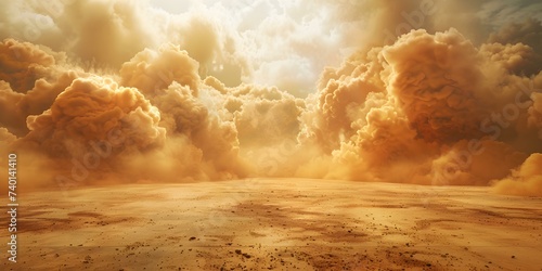 D visualization of an apocalyptic desert landscape with sandstorm and dramatic clouds. Concept 3D Visualization, Apocalyptic Desert Landscape, Sandstorm Effects, Dramatic Clouds