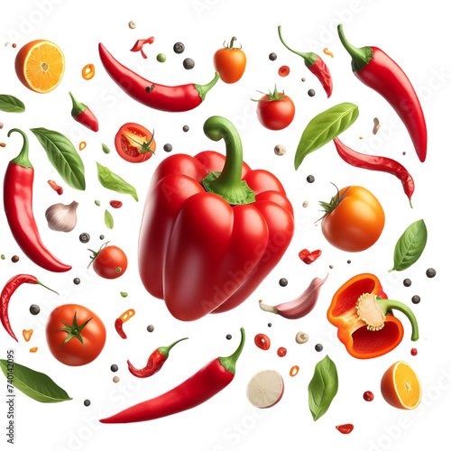 Levitating Red Hot Pepper on White Background -Download PNG Transparent