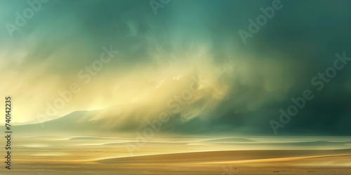 Digital artwork of a desert landscape with a dramatic sandstorm brewing. Concept Desert Landscape, Sandstorm, Dramatic Artwork © Ян Заболотний