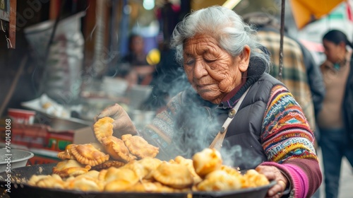 Beautiful grandmother selling tortillas in a day market in Latin America in high resolution and quality. sales concept in peasant market