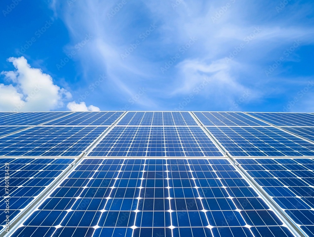 Close-up of Solar Panels with Sun Reflection