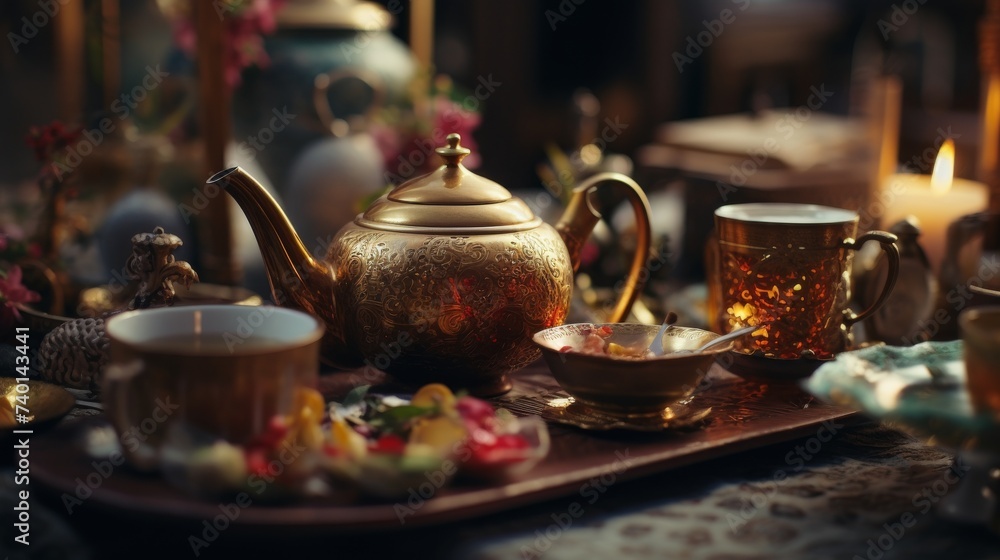 Table With Candles and Tea Set Table With Candles and Tea Set