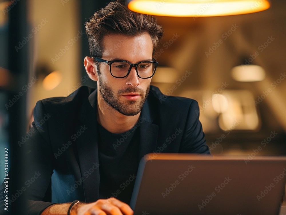 Focused Businessman Working on Laptop Focused Businessman Working on Laptop