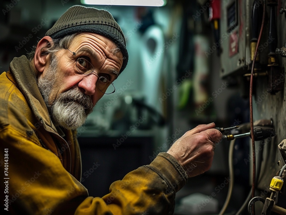 Senior Craftsman Working in Workshop Senior Craftsman Working in Workshop