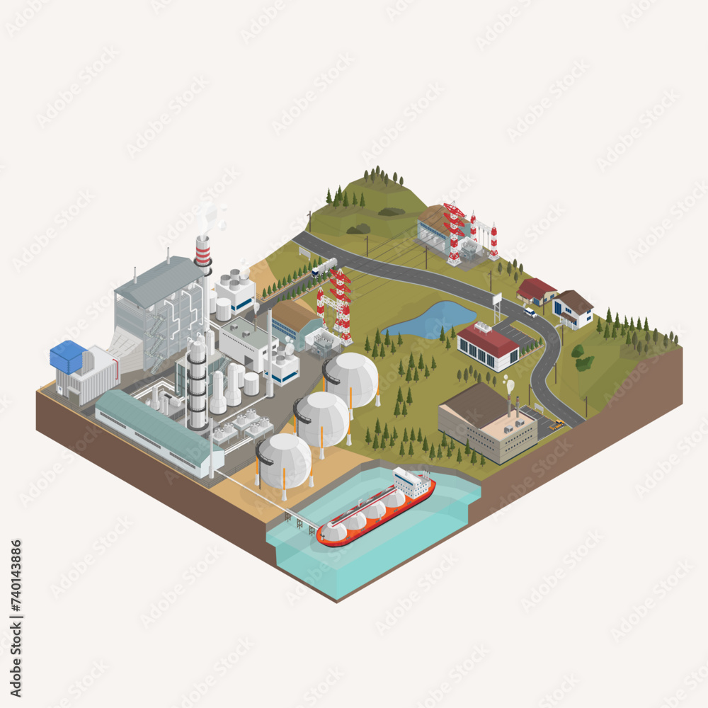 Gas combine cycle power plant, the natural gas energy, natural gas seperaion plant with isometric graphic Gas combine cycle power plant, the natural gas energy, natural gas seperaion plant with isometric graphic