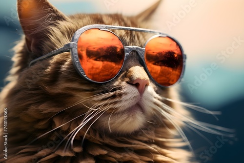 Cat wearing sunglasses in a funny portrait. Concept Pets, Sunglasses, Humor, Animal Portraits, cute animals