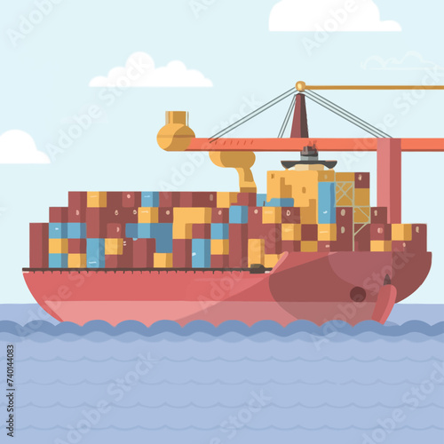 2d vector illustration colorful Land and sea transport techniques, methods and technological tools for transporting and shipping goods and products and logistic 

