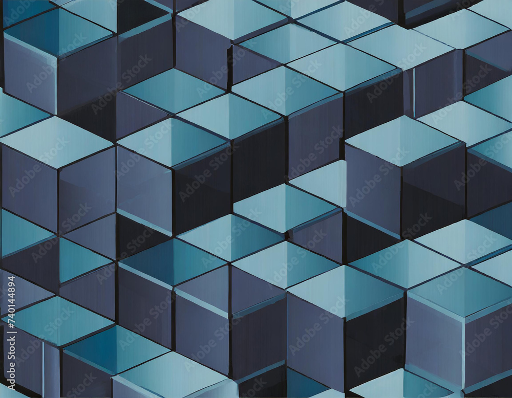 Abstract cubes geometric tile and mosaic wall or grid backdrop hexagon technology wallpaper background. Black and blue geometric block cube structure backdrop grid triangle texture vintage design Abstract cubes geometric tile and mosaic wall or grid backdrop hexagon technology wallpaper background. Black and blue geometric block cube structure backdrop grid triangle texture vintage design