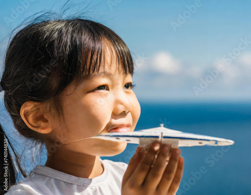 A closeup of a young child gazing in wonder at a model spaceship, representing the potential for the future generation to view space tourism as a normal and attainable goal.