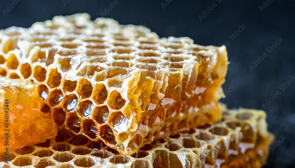Honeycombs close up on black background Honeycombs close up on black background
