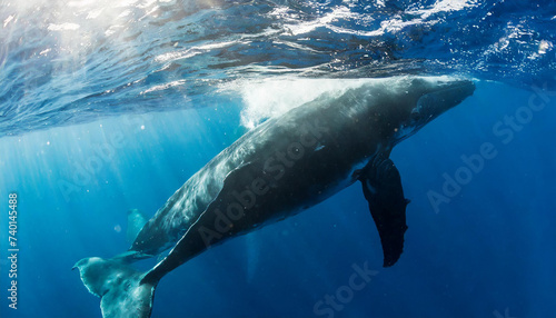 Humpback whale swimming Underwater, Tonga, South Pacific © JanaG9